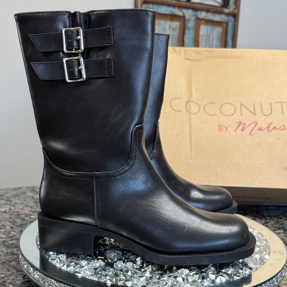 Coconuts by Matisse Basil Black mid calf Buckle moto Boots NEW 7 - Picture 3 of 17